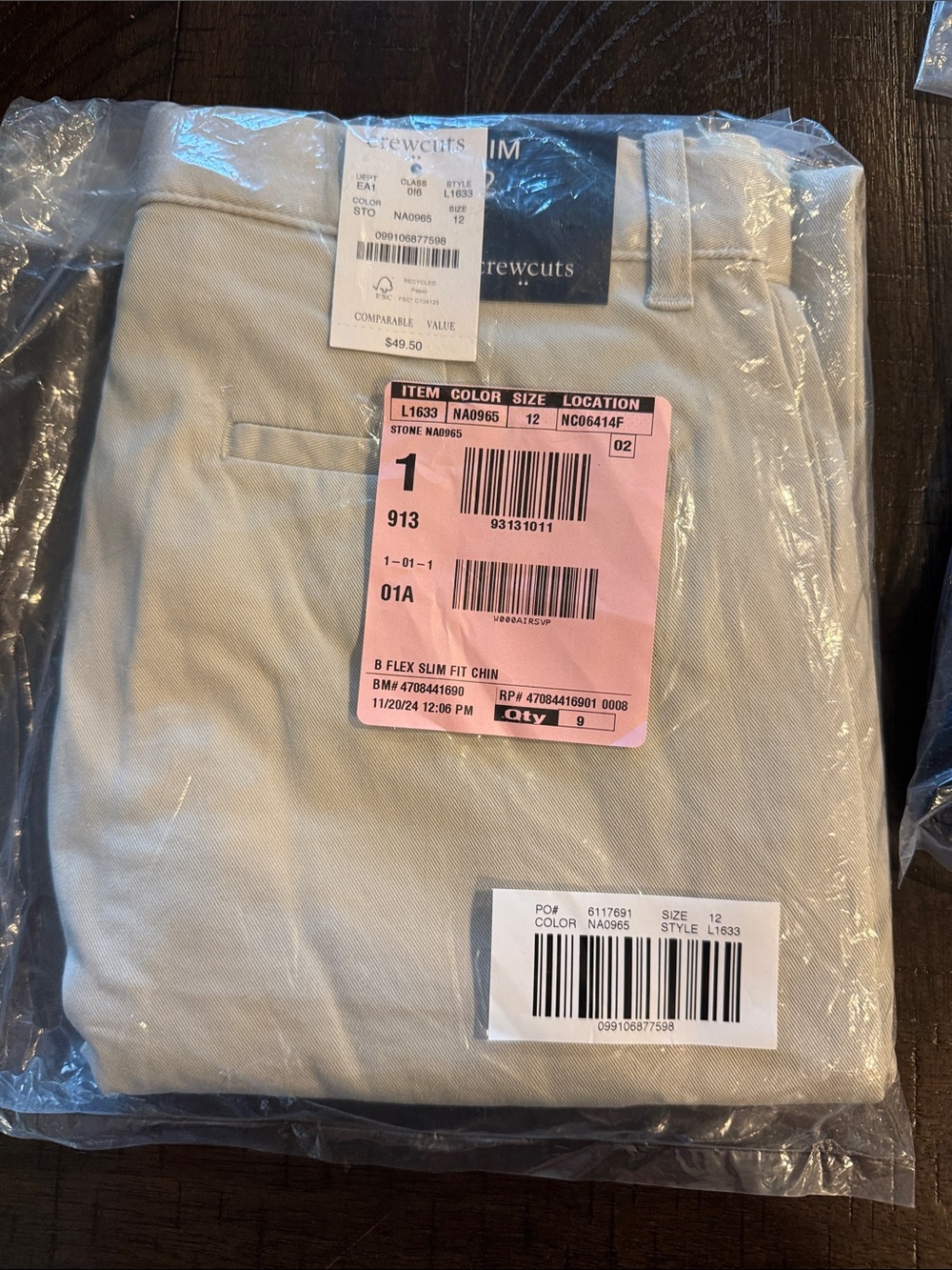 J. Crew Factory Boys Stone Slim Chino Pants